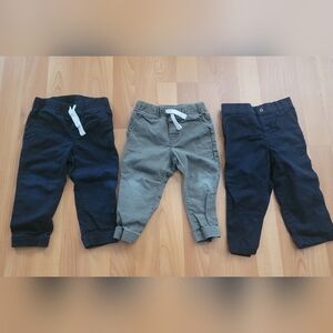 Cat & Jack Lot Of 3 Pants Joggers Boys Sz 18M Pull On Khaki Green Black Pants